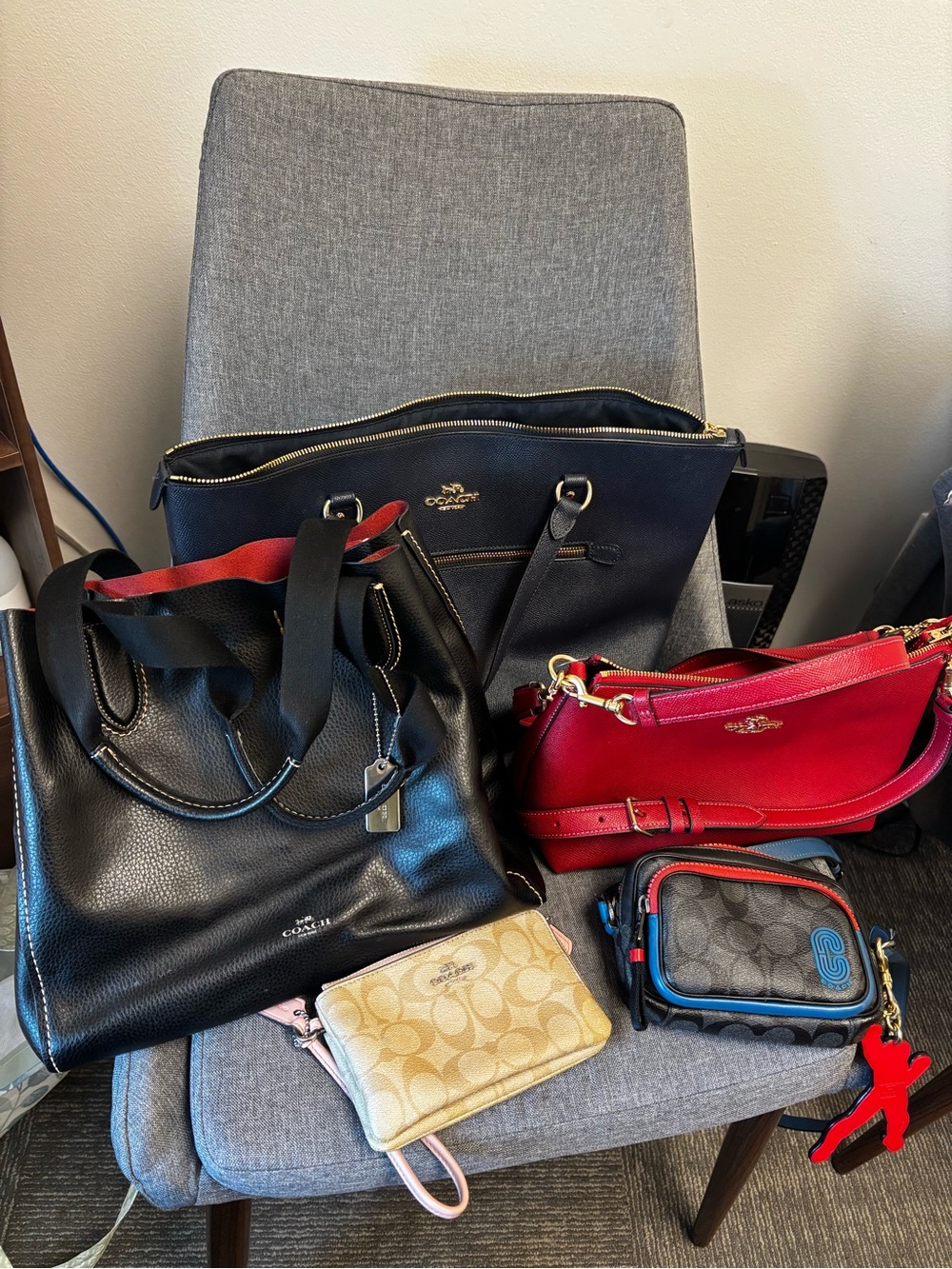 Coach Black Tote with Red Crossbody and Signature Wristlet Set